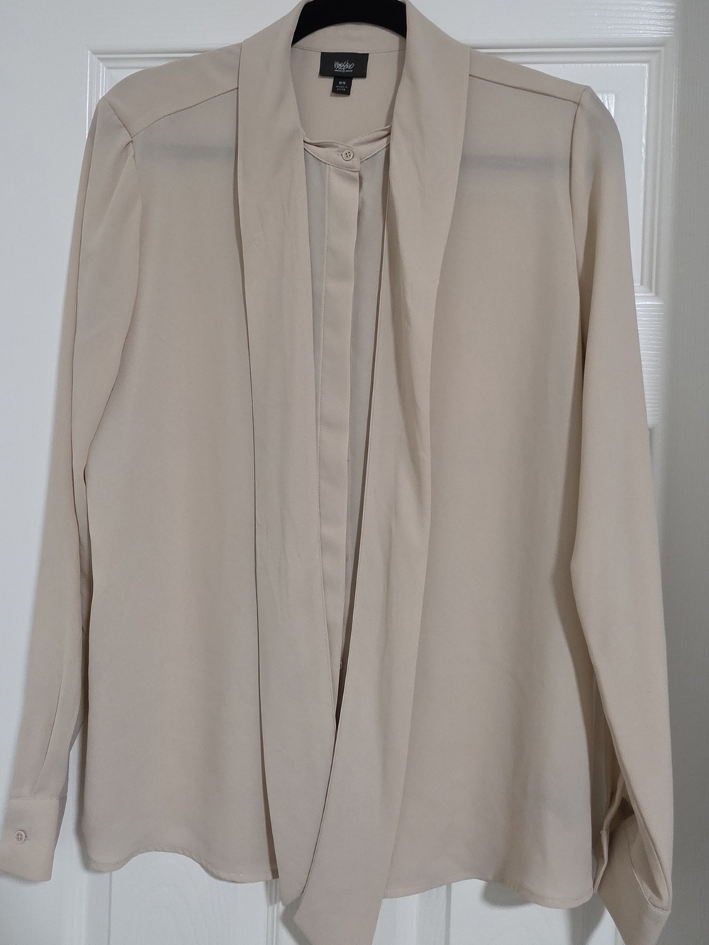 Mossimo Long-sleve Tie Neck Blouse- Cream/beige